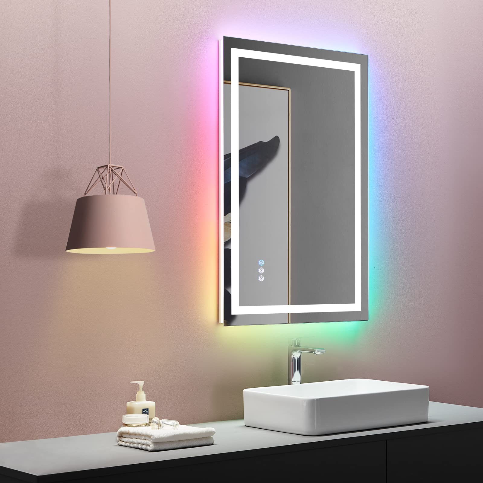 LED Mirror with RGB Front & Backlit, 28"x36"