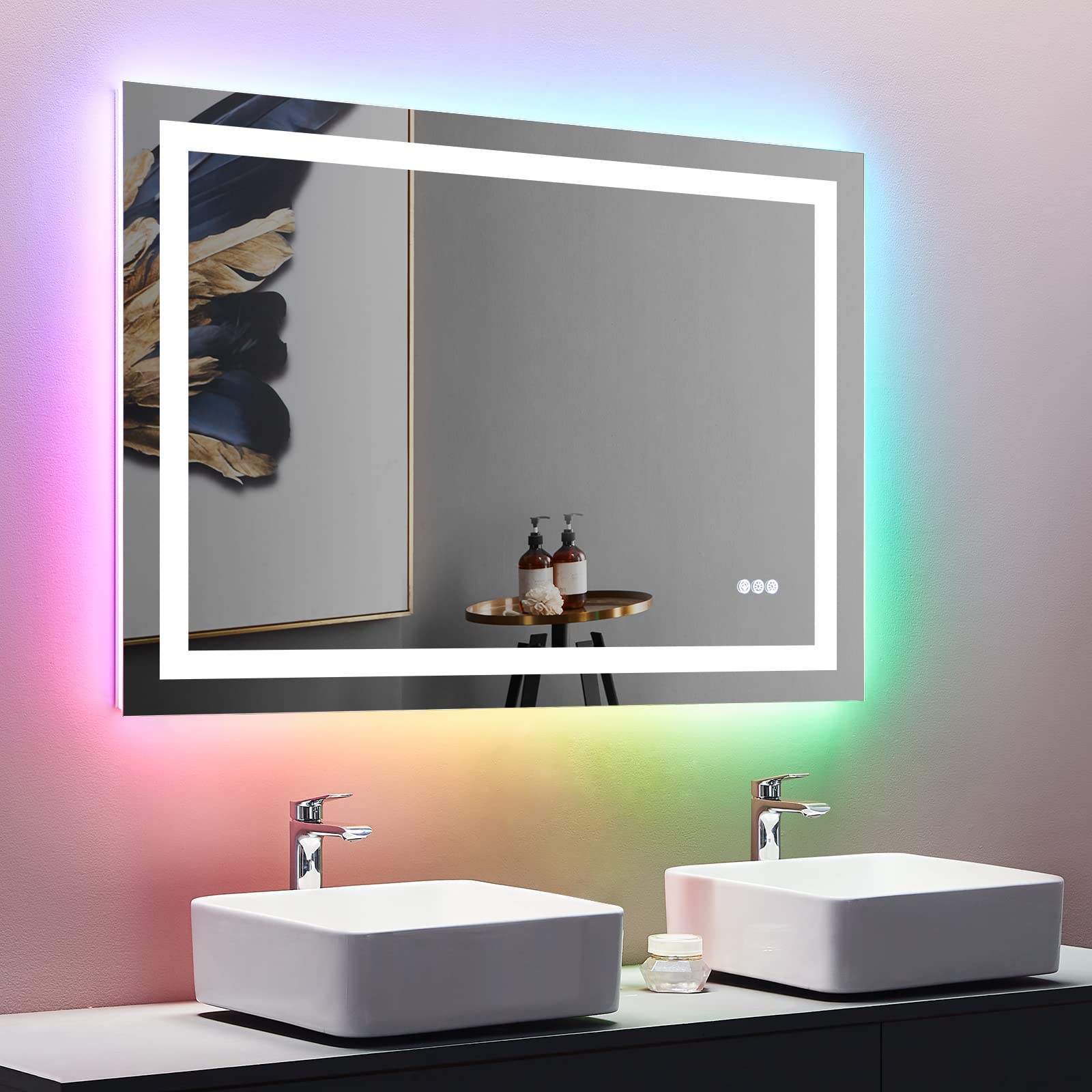LED Mirror with RGB Front & Backlit, 48"x36"