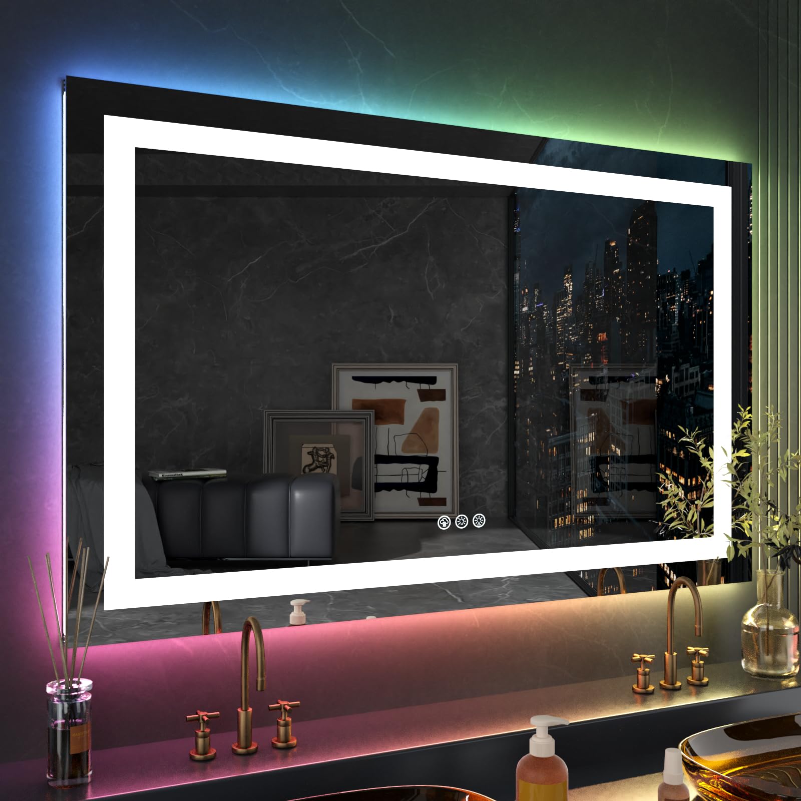 LED Mirror with RGB Front & Backlit, 40"x24"