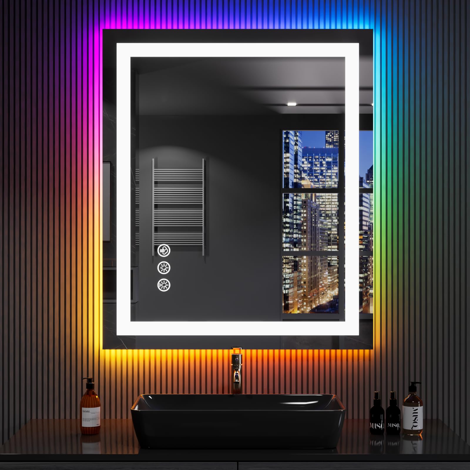 LED Mirror with RGB Front & Backlit, 40"x32"