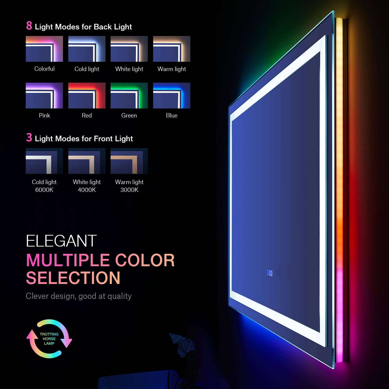 LED Mirror with RGB Front & Backlit, 36"x36"