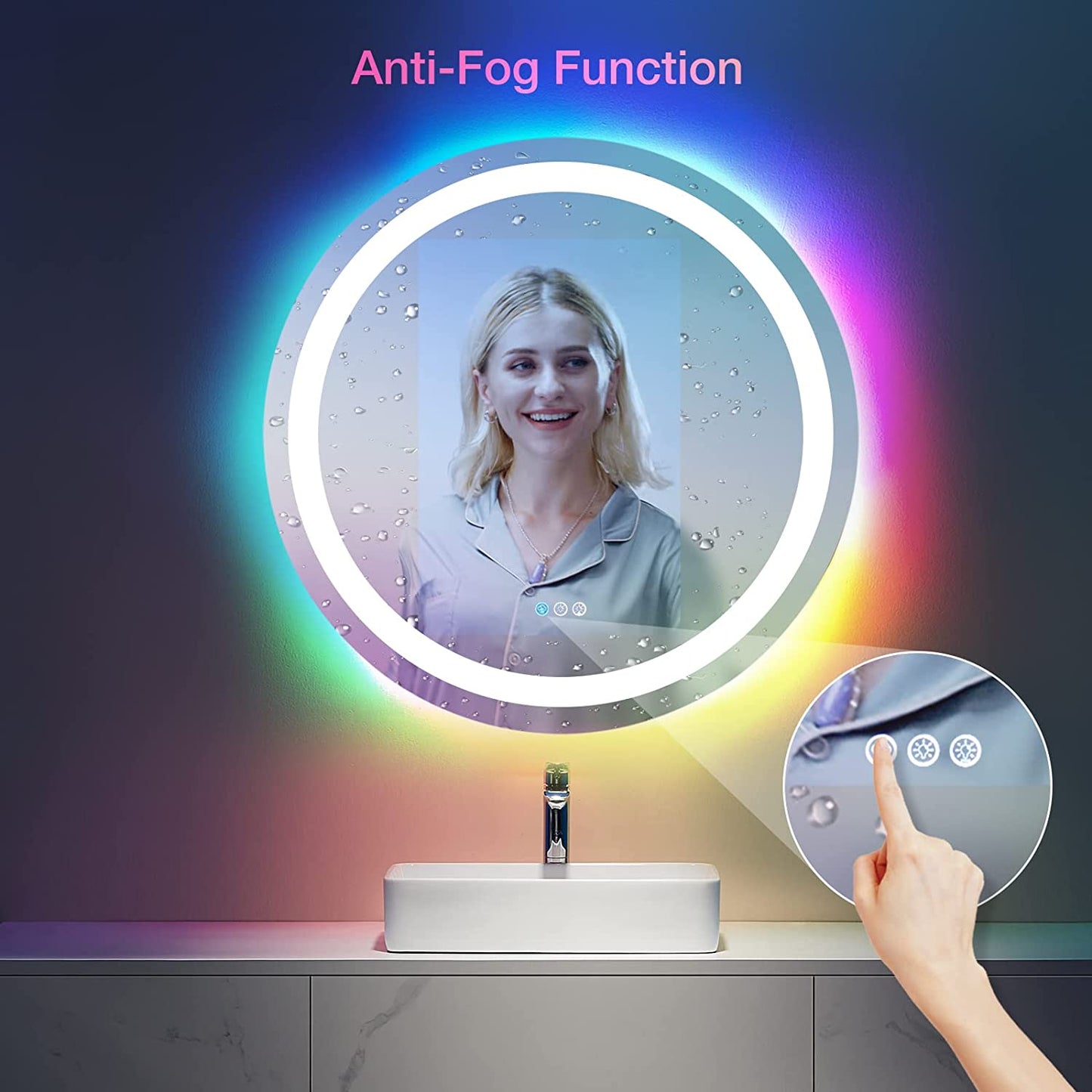 Amorho Round Bathroom Mirror with RGB Backlit, 28''