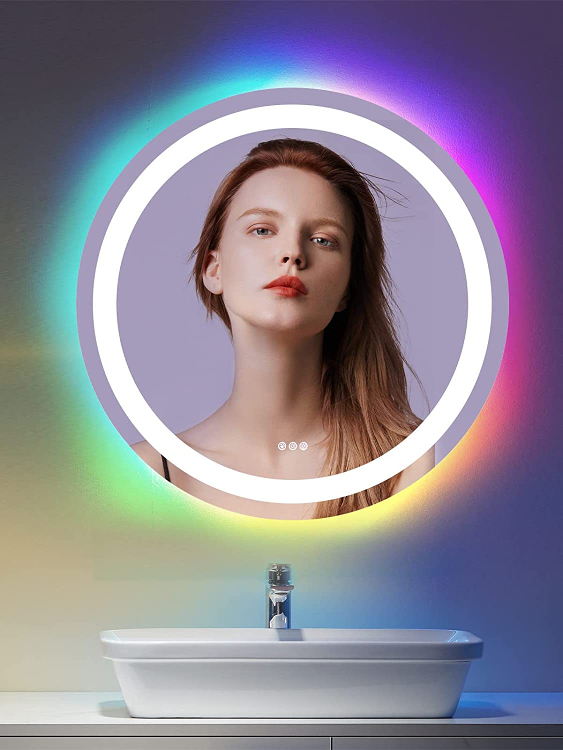 Amorho Round Bathroom Mirror with RGB Backlit, 28''