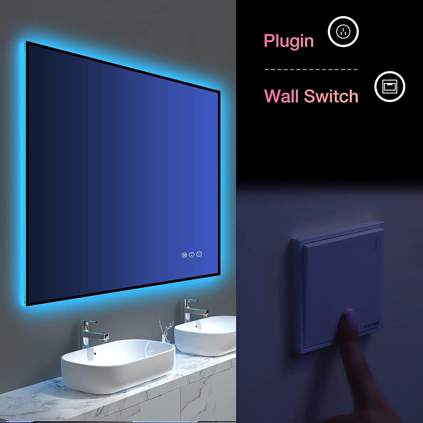 48"x32" Bathroom Mirror with RGB Backlit
