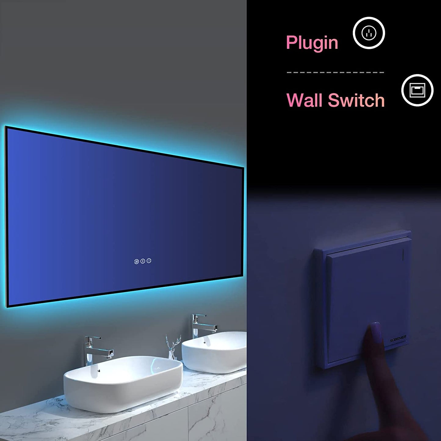 Amorho LED Bathroom Mirror with RGB Backlit, 84"x32"