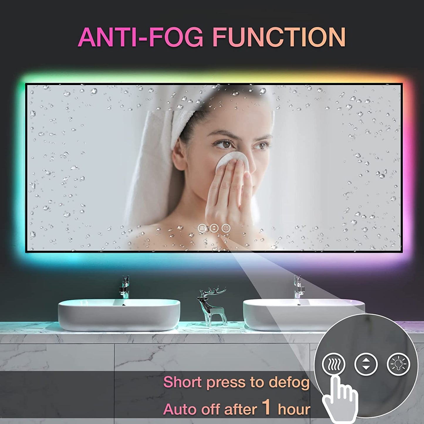 Amorho LED Bathroom Mirror with RGB Backlit, 72"x32"