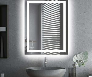 Amorho LED Bathroom Mirror 28x 36 with Front and Backlight, Stepless Dimmable Wall Mirrors with Anti-Fog, Shatter-Proof, Memory, 3 Colors, Double LED Vanity Mirror (Horizontal/Vertical)